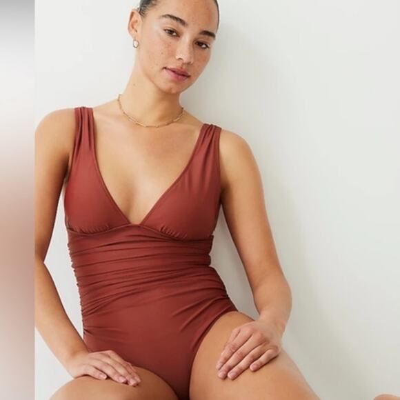 🆕 J. Crew Sexy V One Piece Red Brown Clay Swimsuit Plus 22 NEW NWT Blogger - Picture 15 of 15